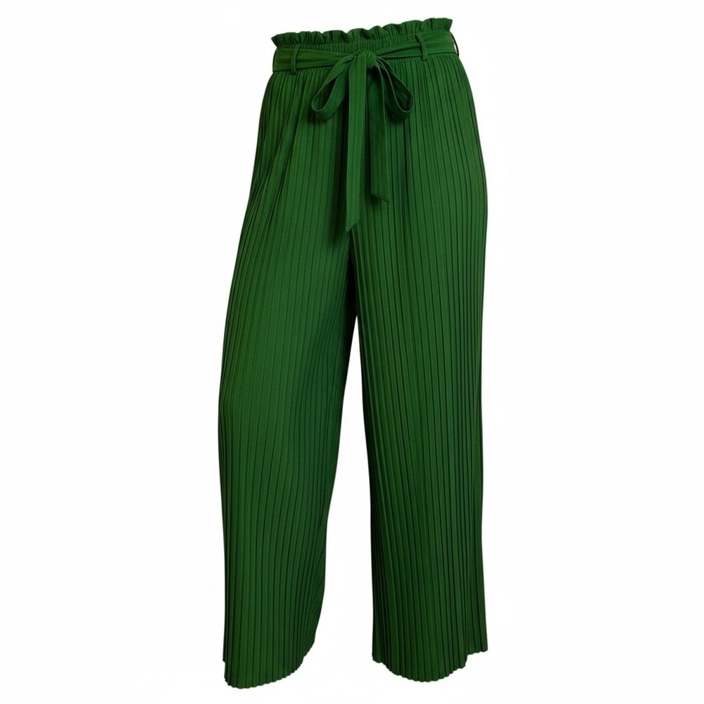 LOVEPOEM BY‎ BLOCK Green Pleated Wide Leg Paperbag Waist Tie Belt Pants Size S